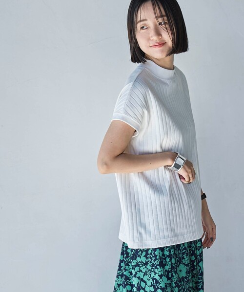 セール】USAコットンハイネックフレンチスリーブワイドリブTシャツ（T