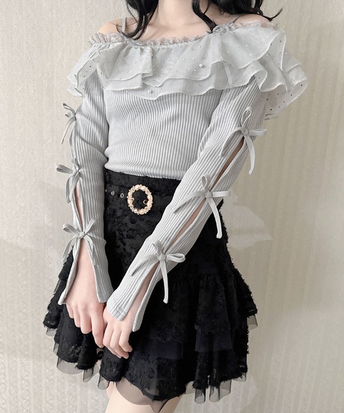 couture BY ROJITA（クチュールバイロジータ）の「キラキラテレコトップス（Tシャツ/カットソー・レディース・グレー/ブラック/アイボリー・FREE）」の8枚目の写真