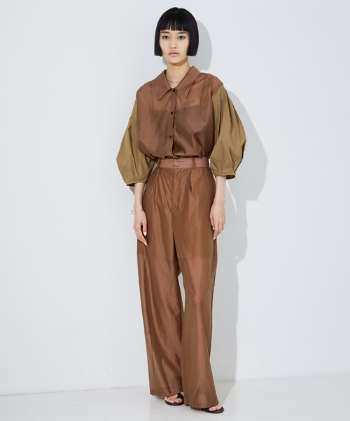 NOMINE（ノミネ）の「【上下2点コーデセット/セットアップ対応】シアー シャツ＋パンツSET-UP【WEB限定】（その他パンツ・レディース・ブルー/ブラウン/ベージュ/ブラック・フリー）」の2枚目の写真