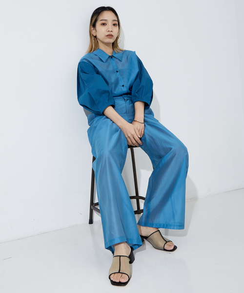 NOMINE（ノミネ）の「【上下2点コーデセット/セットアップ対応】シアー シャツ＋パンツSET-UP【WEB限定】（その他パンツ・レディース・ブルー/ブラウン/ベージュ/ブラック・フリー）」の15枚目の写真