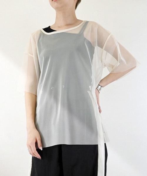 STYLEBLOCK(スタイルブロック)の「チュールレイヤードTシャツ(Tシャツ/カットソー・レディース・グレー/チャコールグレー/アイボリー/ブラック・M)」の2枚目の写真