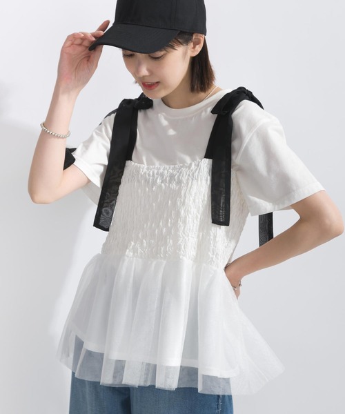 PICCIN（ピッチン）の「【WEB限定】裾チュールビスチェ（キャミソール・レディース・オフホワイト/ブラック・L/M）」の2枚目の写真