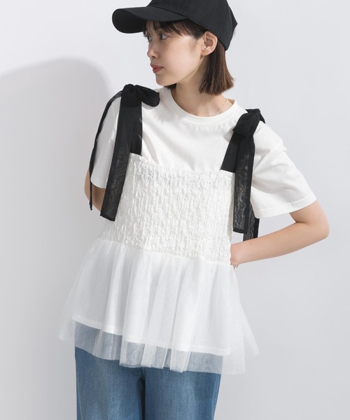 PICCIN（ピッチン）の「【WEB限定】裾チュールビスチェ（キャミソール・レディース・オフホワイト/ブラック・L/M）」の5枚目の写真