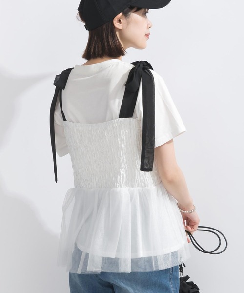 PICCIN（ピッチン）の「【WEB限定】裾チュールビスチェ（キャミソール・レディース・オフホワイト/ブラック・L/M）」の7枚目の写真