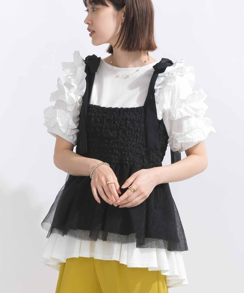 PICCIN（ピッチン）の「【WEB限定】裾チュールビスチェ（キャミソール・レディース・オフホワイト/ブラック・L/M）」の12枚目の写真