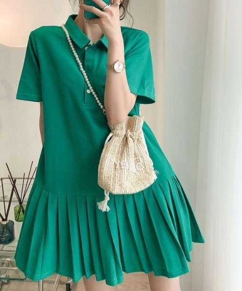 【セール】すそプリーツポロ衿ワンピース（ワンピース）｜deux amour（ドゥーザムール）