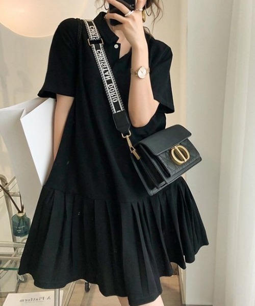 【セール】すそプリーツポロ衿ワンピース（ワンピース）｜deux amour（ドゥーザムール）