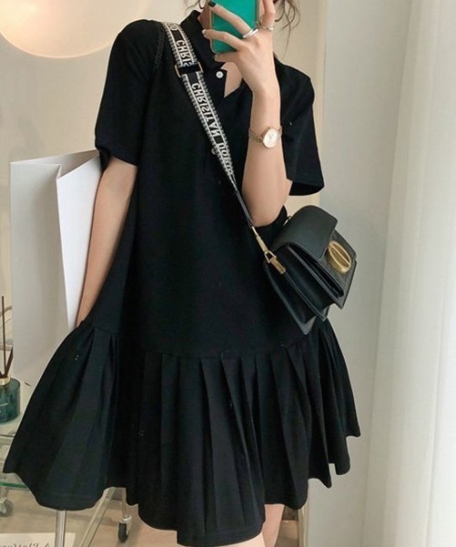 【セール】すそプリーツポロ衿ワンピース（ワンピース）｜deux amour（ドゥーザムール）