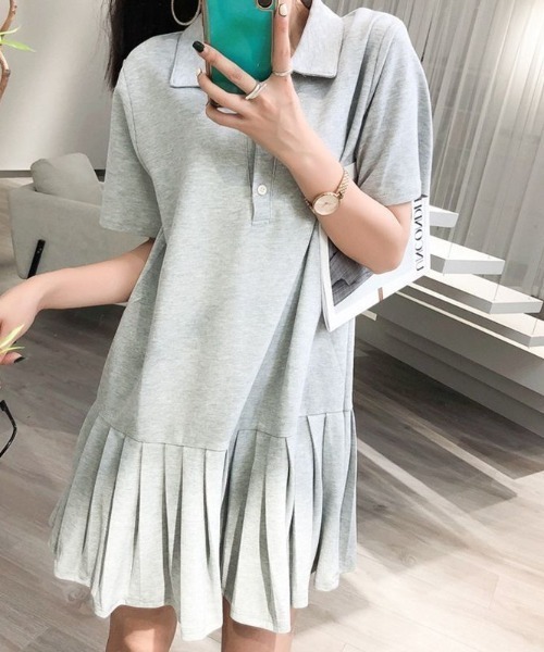 【セール】すそプリーツポロ衿ワンピース（ワンピース）｜deux amour（ドゥーザムール）