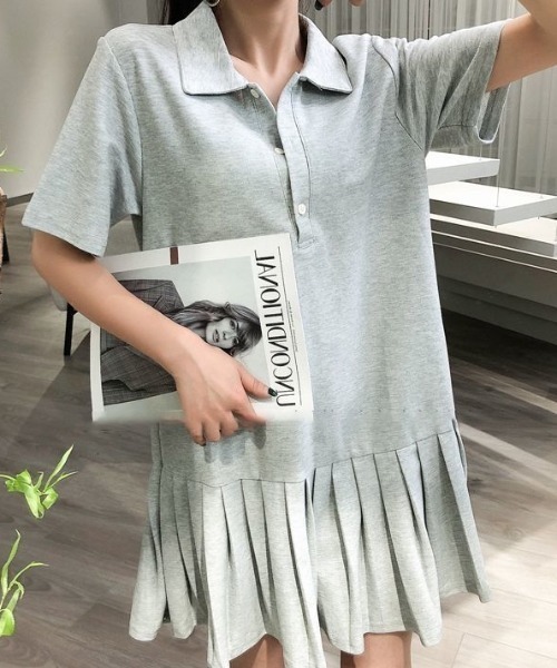 【セール】すそプリーツポロ衿ワンピース（ワンピース）｜deux amour（ドゥーザムール）