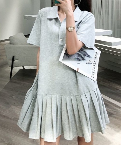 【セール】すそプリーツポロ衿ワンピース（ワンピース）｜deux amour（ドゥーザムール）