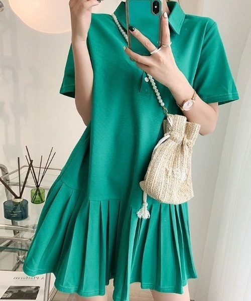 【セール】すそプリーツポロ衿ワンピース（ワンピース）｜deux amour（ドゥーザムール）