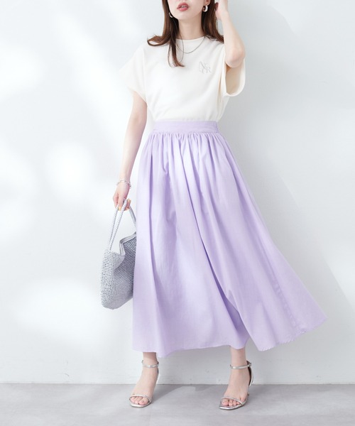natural couture（ナチュラルクチュール）の「【WEB限定】ポンチ刺繍ロゴ入りフレンチスリーブ（Tシャツ/カットソー・レディース・ミント/アイボリー/ピンク/スミクロ/グレイッシュベージュ・FREE）」の9枚目の写真