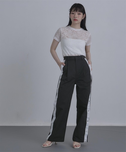 miette（ミエット）の「サイドボタンワイドパンツ（その他パンツ・レディース・ブラック/グレー・FREE）」の4枚目の写真