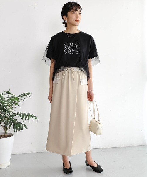 セール】チュールレイヤードロゴTシャツ（Tシャツ/カットソー