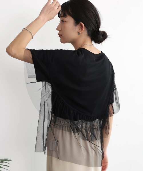 カンさま専用！新品★bou jeloud★チュールレイヤードロゴTシャツ セール】チュールレイヤードロゴTシャツ（Tシャツ/カットソー