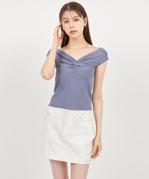 ROYAL PARTY（ロイヤルパーティー）の「フロントツイストニットトップス（ニット/セーター・レディース・オフホワイト/ブルー/ブラック・FREE）」の16枚目の写真