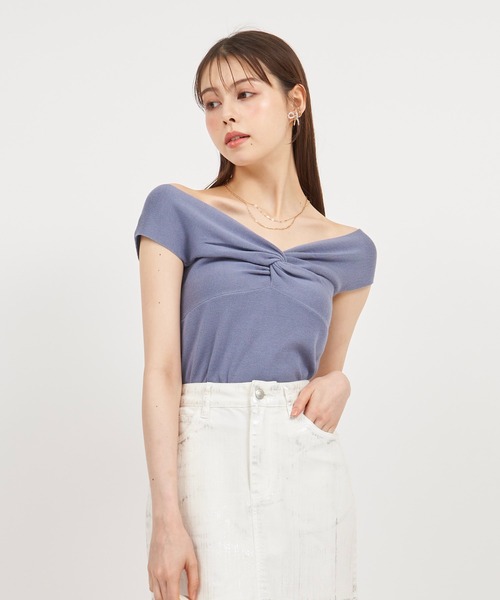 ROYAL PARTY（ロイヤルパーティー）の「フロントツイストニットトップス（ニット/セーター・レディース・オフホワイト/ブルー/ブラック・FREE）」の19枚目の写真