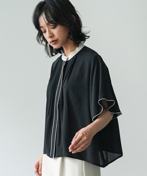 mili an deni(ミリアンデニ)の「フロントタックバイカラーブラウス(シャツ/ブラウス・レディース・オフホワイト/サックスブルー/ピンクベージュ/ライトベージュ/ブラック・M)」の9枚目の写真
