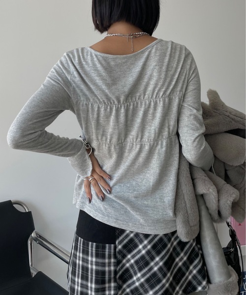 SHAGGIE（シャギー）の「ワッシャーリボン付きミニ裏毛カーディガン（カーディガン/ボレロ・レディース・グレー/ブラック/カーキ・FREE）」の8枚目の写真
