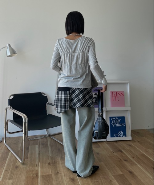 SHAGGIE（シャギー）の「ワッシャーリボン付きミニ裏毛カーディガン（カーディガン/ボレロ・レディース・グレー/ブラック/カーキ・FREE）」の11枚目の写真