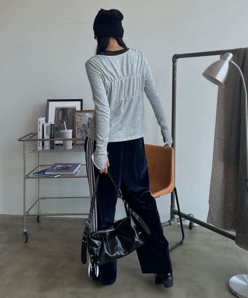 SHAGGIE（シャギー）の「ワッシャーリボン付きミニ裏毛カーディガン（カーディガン/ボレロ・レディース・グレー/ブラック/カーキ・FREE）」の7枚目の写真