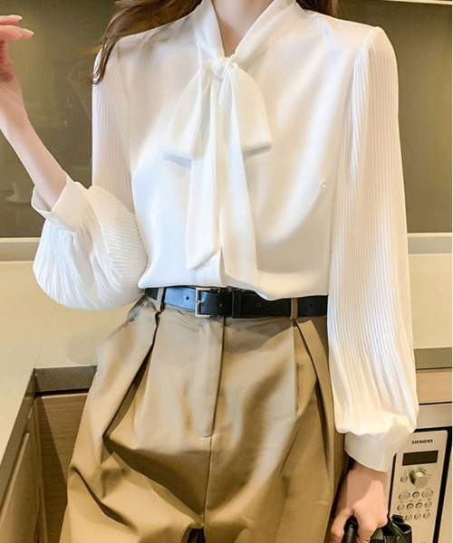 kirakiraShop(キラキラショップ)の「異素材 スリーブ ボウタイ ブラウス(シャツ/ブラウス・レディース・ホワイト/ブラック・S/M)」の10枚目の写真