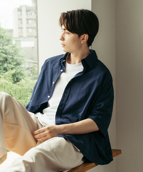 Be.Nection(ビネクション)の「LOOSE FIT HALF SLEEVE SHIRT / ルーズフィットレギュラーカラー半袖シャツ(シャツ/ブラウス・メンズ・オフホワイト/ブルー/ベージュ/ネイビー・MEDIUM/LARGE)」の3枚目の写真