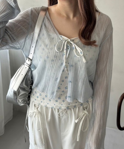 OLIVE des OLIVE(オリーブデオリーブ)の「花柄キャミ+シアカーデセット(アンサンブル・レディース・アイボリー/サックスブルー/レッド/グレー/ブラック・FREE)」の4枚目の写真