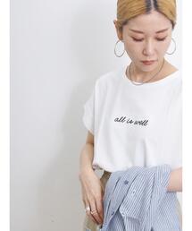 Samansa Mos2 blue | ロゴ刺繍フレンチスリーブTシャツ(Tシャツ/カットソー)