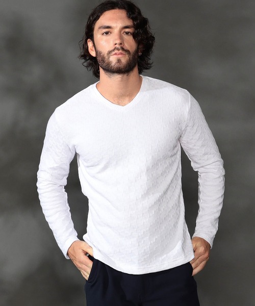 幾何学柄風ジャカードＶネックプルオーバー（Tシャツ/カットソー）｜HIDEAWAYS NICOLE（ハイダウェイニコル）