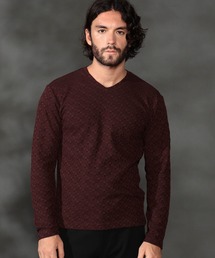 幾何学柄風ジャカードVネックプルオーバー