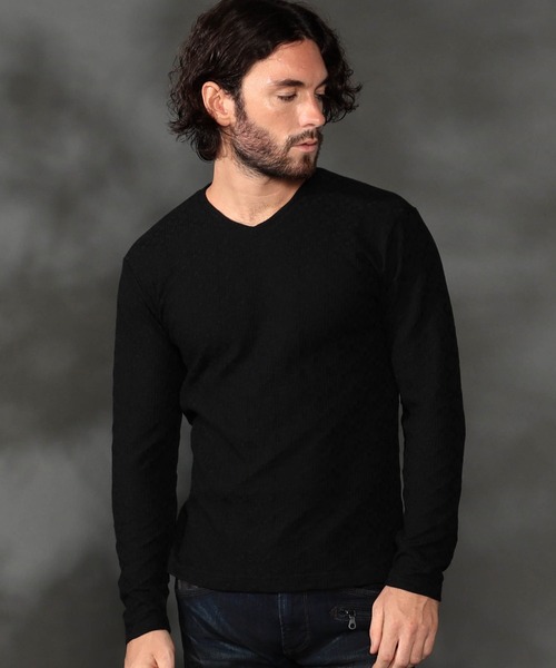 幾何学柄風ジャカードＶネックプルオーバー（Tシャツ/カットソー）｜HIDEAWAYS NICOLE（ハイダウェイニコル）