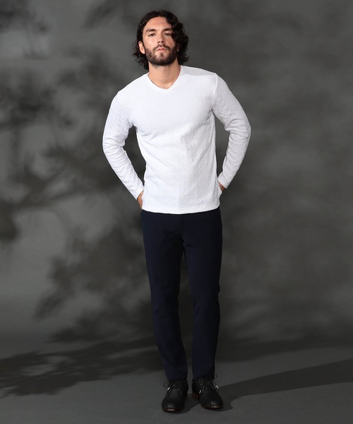 幾何学柄風ジャカードＶネックプルオーバー（Tシャツ/カットソー）｜HIDEAWAYS NICOLE（ハイダウェイニコル）