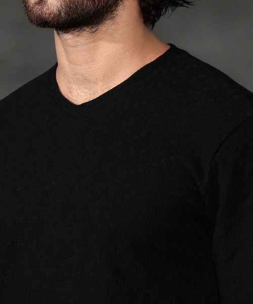 幾何学柄風ジャカードＶネックプルオーバー（Tシャツ/カットソー）｜HIDEAWAYS NICOLE（ハイダウェイニコル）