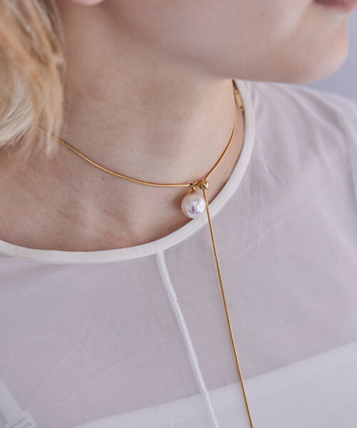 ear PAPILLONNER（イアパピヨネ）の「《金属アレルギー対応/ステンレス》パール付スライドネックレス（ネックレス・レディース・ゴールド/シルバー・FREE）」の22枚目の写真