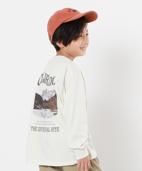 devirock(デビロック)の「綿100% デビラボ BIGシルエット プリント袖リブ 長袖Tシャツ(Tシャツ/カットソー・キッズ・ブルー系その他/グリーン系その他/グレー系その他2/グレー系その他3/グレー系その他4/ブラック系その他/オレンジ系その他/ブラック系その他3/ホワイト系その他2/ホワイト系その他/パープル系その他/ブラック系その他2/グレー系その他/ブルー系その他2/ベージュ系その他/ベージュ系その他2/ブラック系その他4/パープル系その他2/グレー系その他5・90cm/100cm/110cm/120cm/130cm/140cm/150cm/160cm)」の12枚目の写真