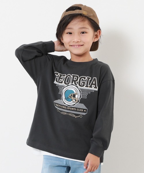 devirock(デビロック)の「綿100% デビラボ BIGシルエット プリント袖リブ 長袖Tシャツ(Tシャツ/カットソー・キッズ・ブルー系その他/グリーン系その他/グレー系その他2/グレー系その他3/グレー系その他4/ブラック系その他/オレンジ系その他/ブラック系その他3/ホワイト系その他2/ホワイト系その他/パープル系その他/ブラック系その他2/グレー系その他/ブルー系その他2/ベージュ系その他/ベージュ系その他2/ブラック系その他4/パープル系その他2/グレー系その他5・90cm/100cm/110cm/120cm/130cm/140cm/150cm/160cm)」の5枚目の写真