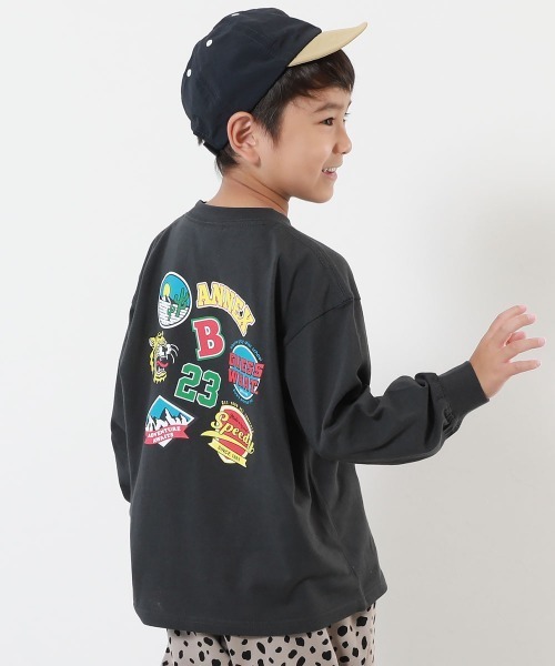 devirock(デビロック)の「綿100% デビラボ BIGシルエット プリント袖リブ 長袖Tシャツ(Tシャツ/カットソー・キッズ・ブルー系その他/グリーン系その他/グレー系その他2/グレー系その他3/グレー系その他4/ブラック系その他/オレンジ系その他/ブラック系その他3/ホワイト系その他2/ホワイト系その他/パープル系その他/ブラック系その他2/グレー系その他/ブルー系その他2/ベージュ系その他/ベージュ系その他2/ブラック系その他4/パープル系その他2/グレー系その他5・90cm/100cm/110cm/120cm/130cm/140cm/150cm/160cm)」の1枚目の写真