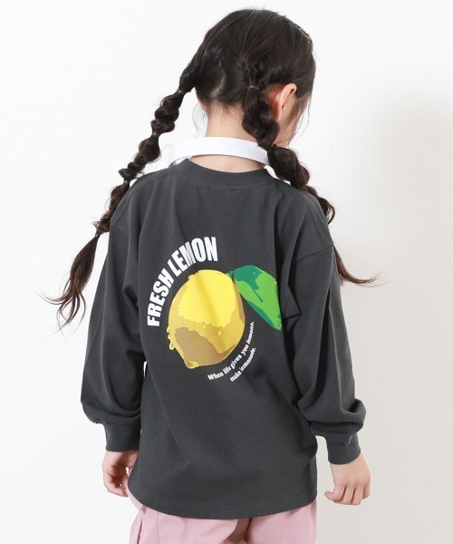 devirock(デビロック)の「綿100% デビラボ BIGシルエット プリント袖リブ 長袖Tシャツ(Tシャツ/カットソー・キッズ・ブルー系その他/グリーン系その他/グレー系その他2/グレー系その他3/グレー系その他4/ブラック系その他/オレンジ系その他/ブラック系その他3/ホワイト系その他2/ホワイト系その他/パープル系その他/ブラック系その他2/グレー系その他/ブルー系その他2/ベージュ系その他/ベージュ系その他2/ブラック系その他4/パープル系その他2/グレー系その他5・90cm/100cm/110cm/120cm/130cm/140cm/150cm/160cm)」の6枚目の写真