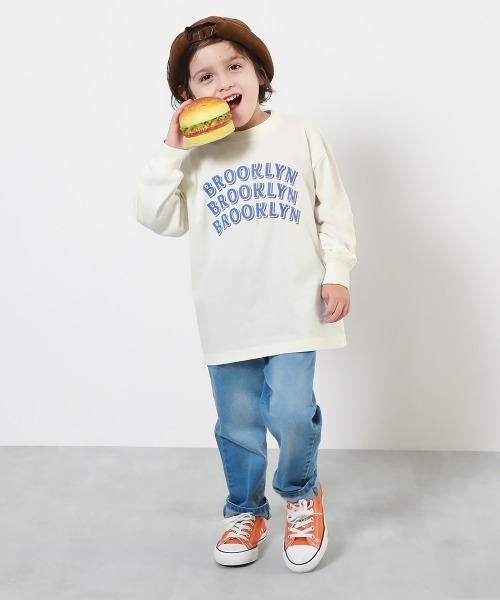 devirock(デビロック)の「綿100% デビラボ BIGシルエット プリント袖リブ 長袖Tシャツ(Tシャツ/カットソー・キッズ・ブルー系その他/グリーン系その他/グレー系その他2/グレー系その他3/グレー系その他4/ブラック系その他/オレンジ系その他/ブラック系その他3/ホワイト系その他2/ホワイト系その他/パープル系その他/ブラック系その他2/グレー系その他/ブルー系その他2/ベージュ系その他/ベージュ系その他2/ブラック系その他4/パープル系その他2/グレー系その他5・90cm/100cm/110cm/120cm/130cm/140cm/150cm/160cm)」の21枚目の写真