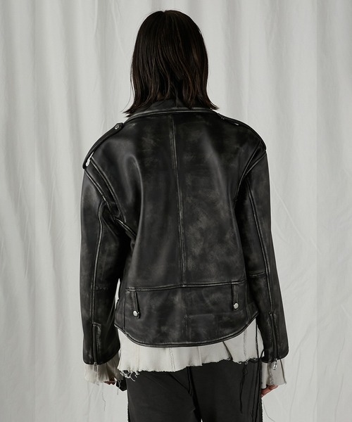 PRANK PROJECT（プランクプロジェクト）の「ラブオフCOWレザーライダースジャケット / Rub Off COW Leather Riders Jacket（ライダースジャケット・レディース・ブラウン/ブラック・36/38）」の18枚目の写真