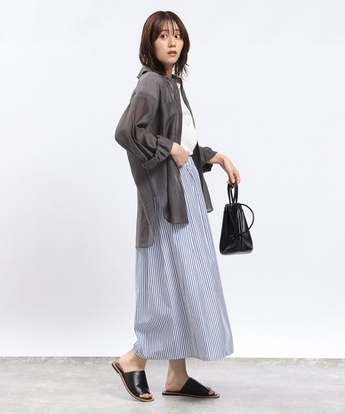 GLOBAL WORK Smile Seed Store（グローバルワーク スマイルシードストア）の「シアーシャツ長袖/112069（シャツ/ブラウス・レディース・グレイッシュベージュ/チャコール・SMALL/X-LARGE/LARGE/MEDIUM）」の10枚目の写真