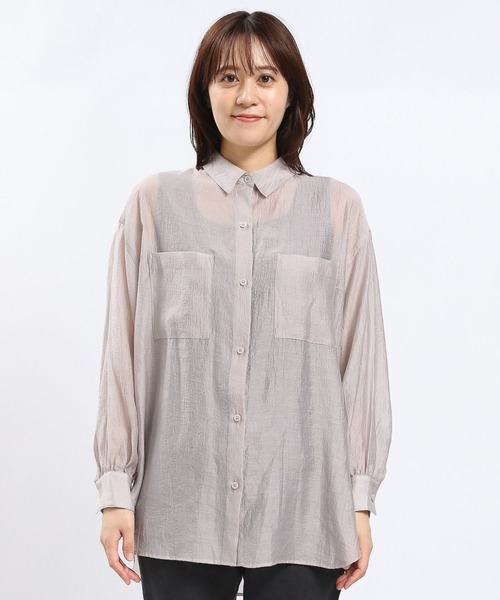 GLOBAL WORK Smile Seed Store（グローバルワーク スマイルシードストア）の「シアーシャツ長袖/112069（シャツ/ブラウス・レディース・グレイッシュベージュ/チャコール・SMALL/X-LARGE/LARGE/MEDIUM）」の13枚目の写真