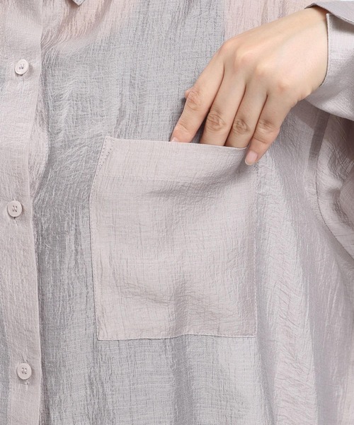 GLOBAL WORK Smile Seed Store（グローバルワーク スマイルシードストア）の「シアーシャツ長袖/112069（シャツ/ブラウス・レディース・グレイッシュベージュ/チャコール・SMALL/X-LARGE/LARGE/MEDIUM）」の19枚目の写真