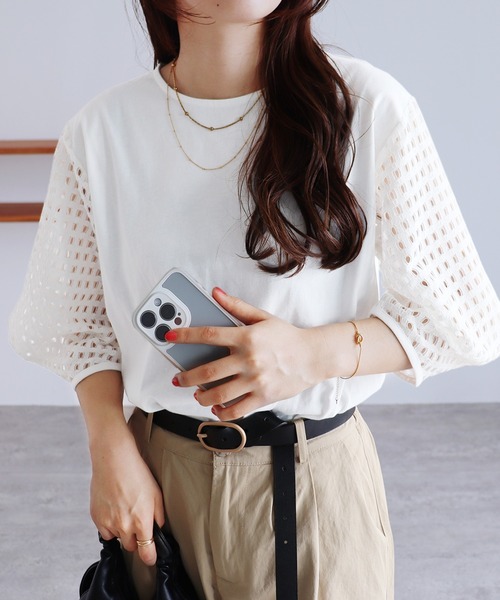 reca（レカ）の「袖レースプルオーバー（Tシャツ/カットソー・レディース・ブラック/オフホワイト・FREE）」の4枚目の写真