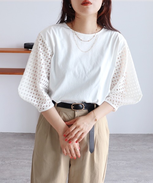 reca（レカ）の「袖レースプルオーバー（Tシャツ/カットソー・レディース・ブラック/オフホワイト・FREE）」の6枚目の写真