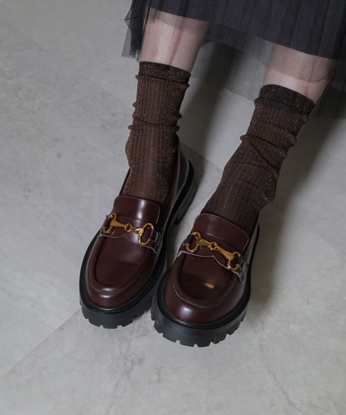 NANO universe（ナノユニバース）の「ラメリブソックス（ソックス/靴下・レディース・オフホワイト/ブラウン/ゴールド・FREE）」の3枚目の写真