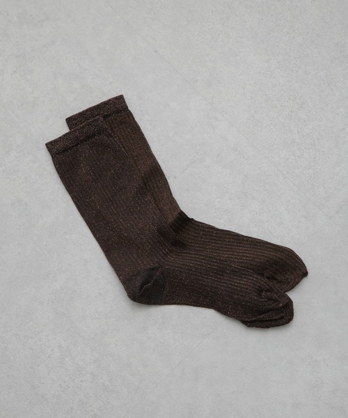 NANO universe（ナノユニバース）の「ラメリブソックス（ソックス/靴下・レディース・オフホワイト/ブラウン/ゴールド・FREE）」の4枚目の写真