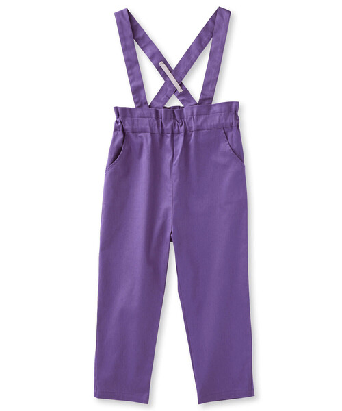 BeBe(ベベ)の「ツイルテーパードお花刺しゅうサスペンダーパンツ(90~150cm)(その他パンツ・キッズ・ベージュ/パープル・100cm/90cm/110cm/140cm/130cm/120cm/150cm)」の1枚目の写真